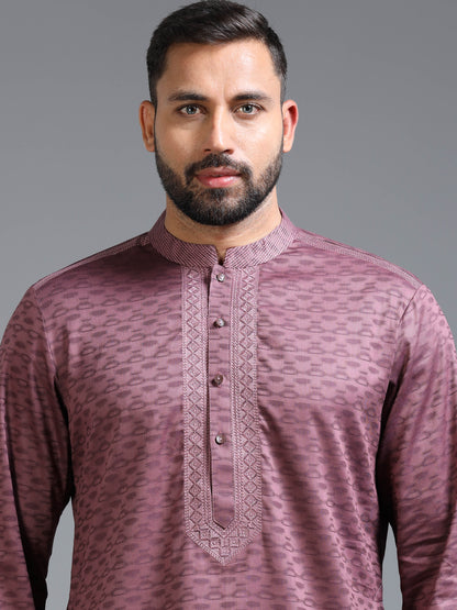 Pink Jacquard Kurta Set for Men with White Pyjama