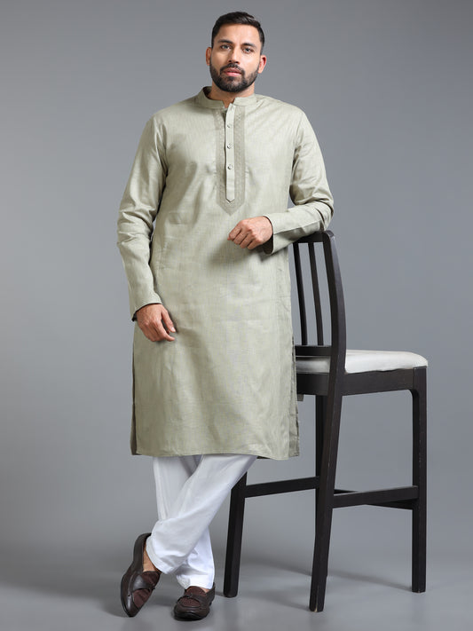 Sage Green Cotton Linen Kurta Pajama Set for Men