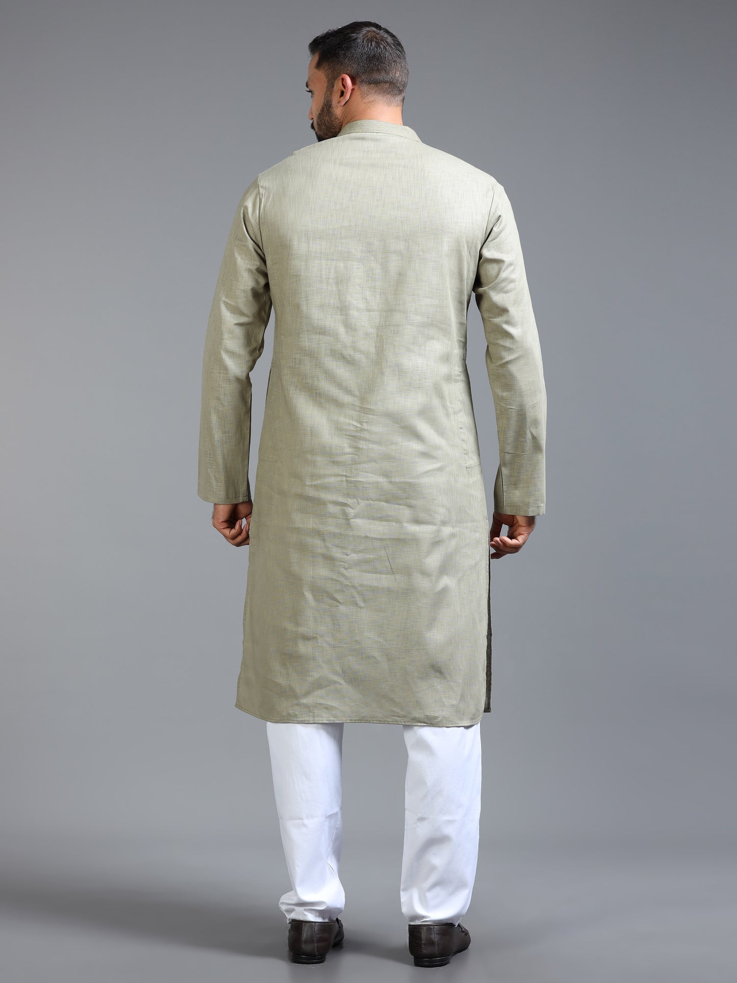 Sage Green Cotton Linen Kurta Pajama Set for Men