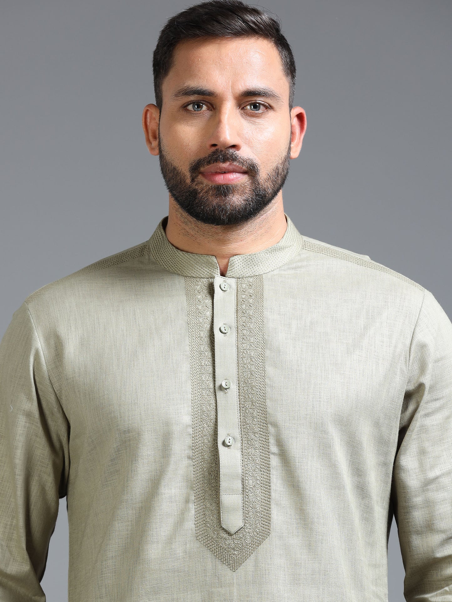 Sage Green Cotton Linen Kurta Pajama Set for Men