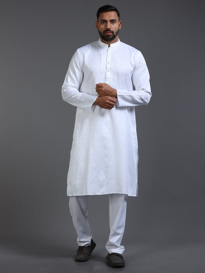 Men’s White Cotton Kurta Pyjama Set