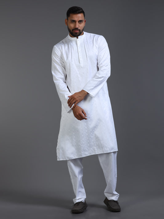 Men’s White Cotton Kurta Pyjama Set