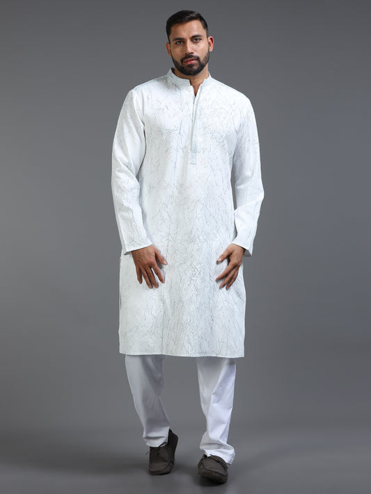Men’s White Crush Pattern Kurta Set