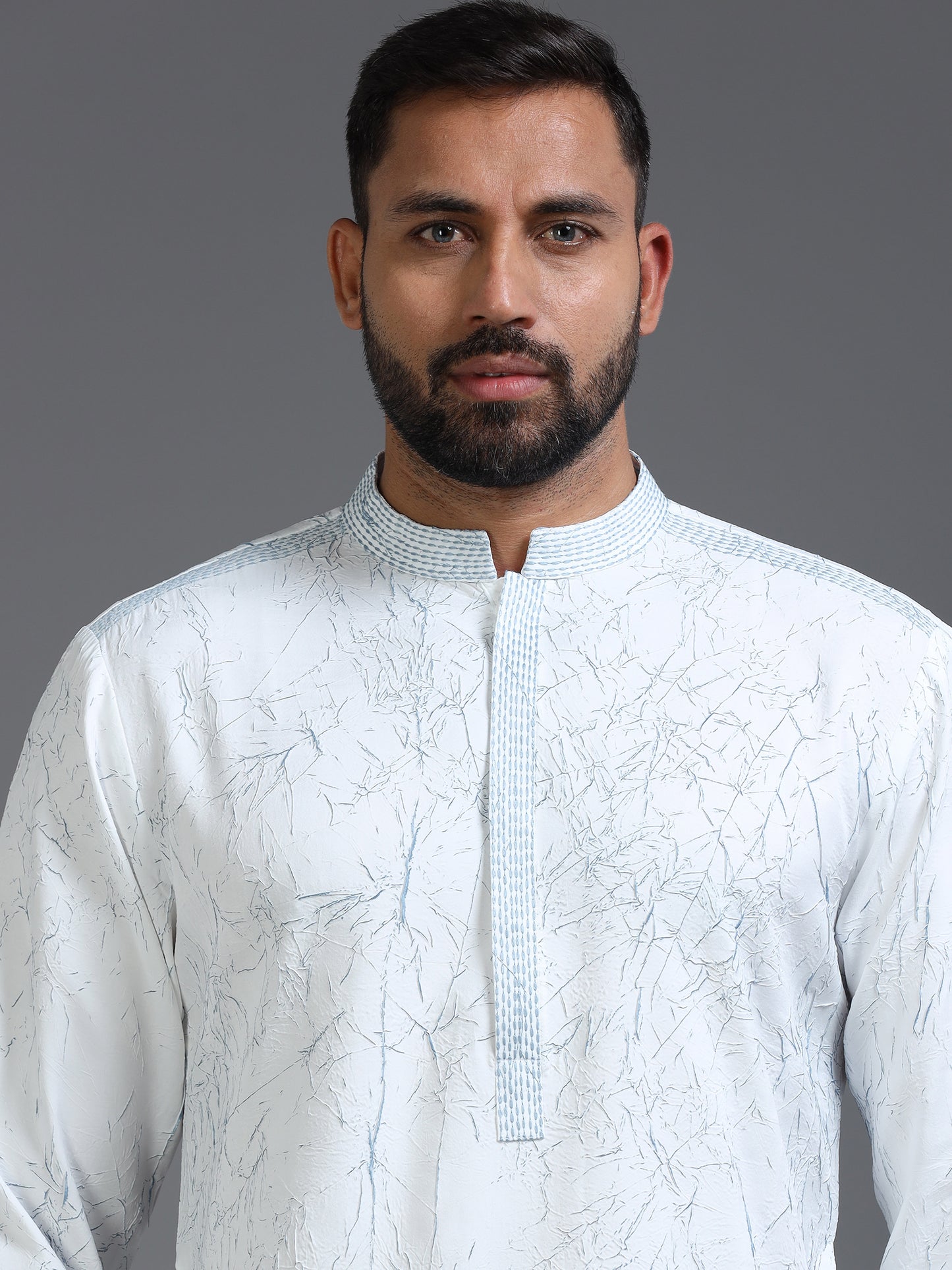 Men’s White Crush Pattern Kurta Set