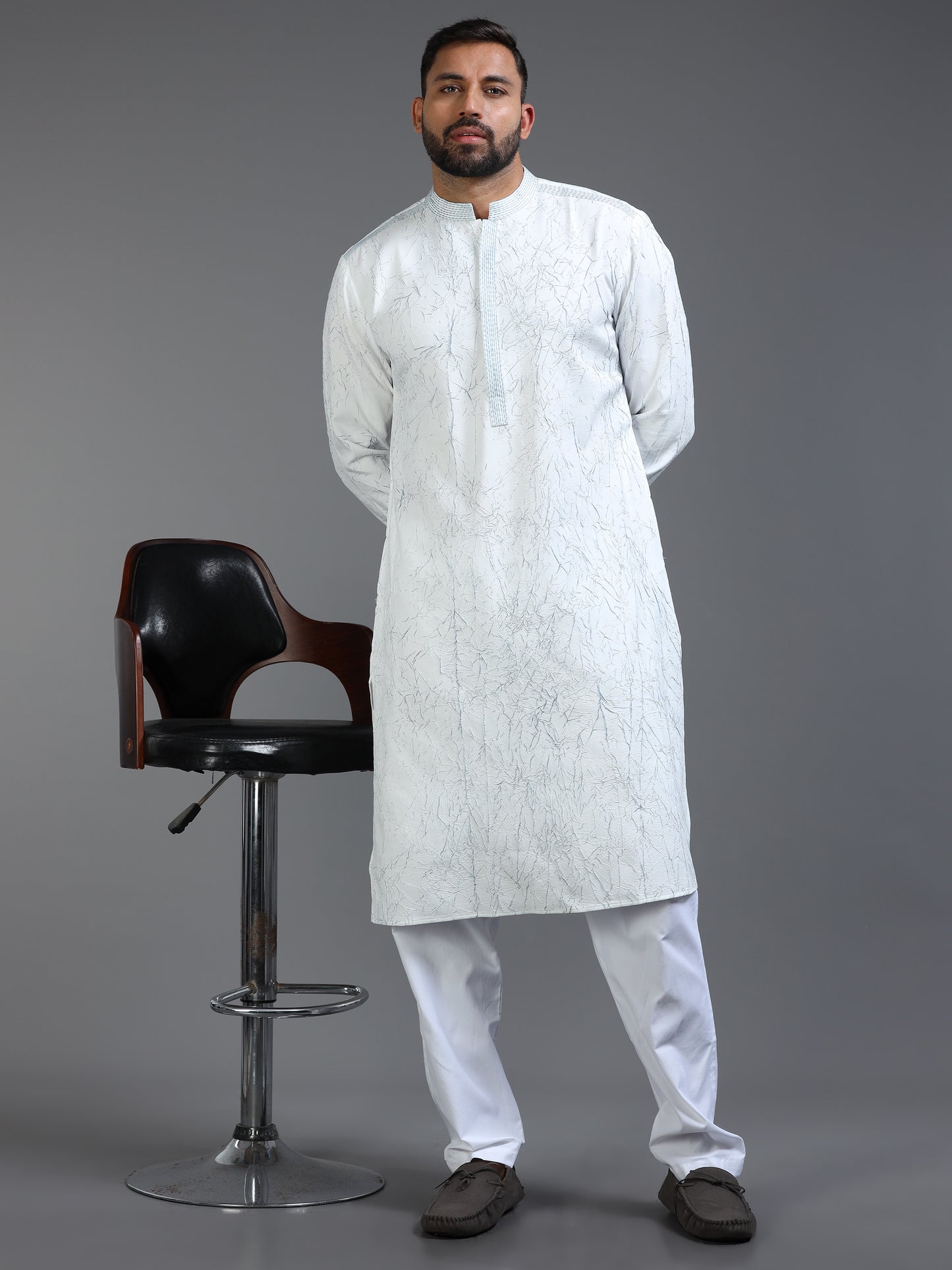 Men’s White Crush Pattern Kurta Set