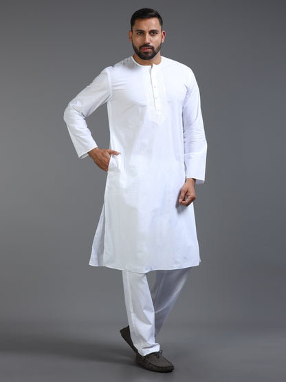 Men’s White Cotton Kurta Pyjama Set