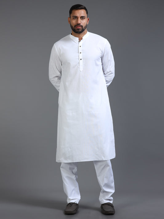 Men’s White Cotton Kurta Pajama Set