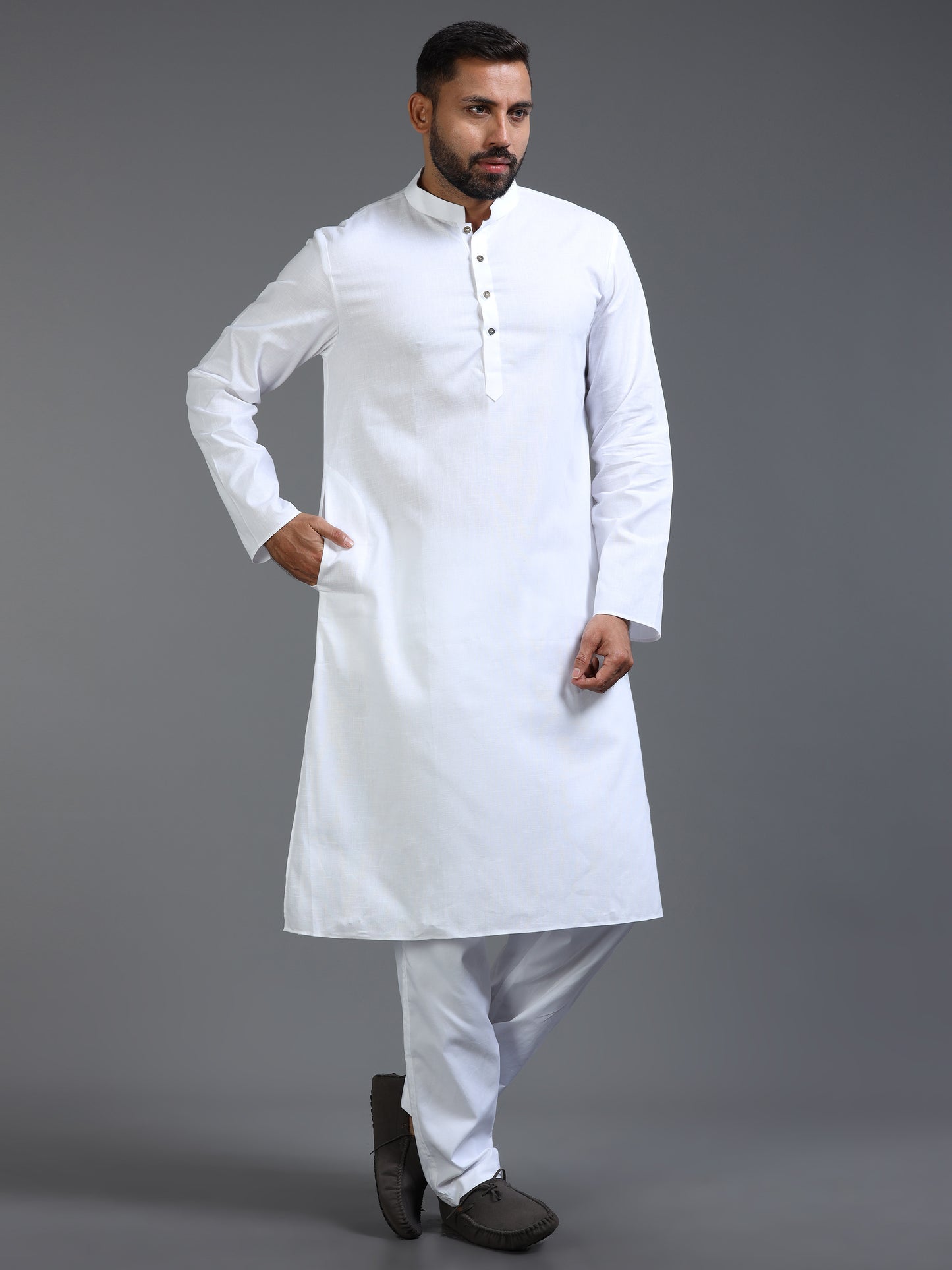 Men’s White Cotton Kurta Pajama Set