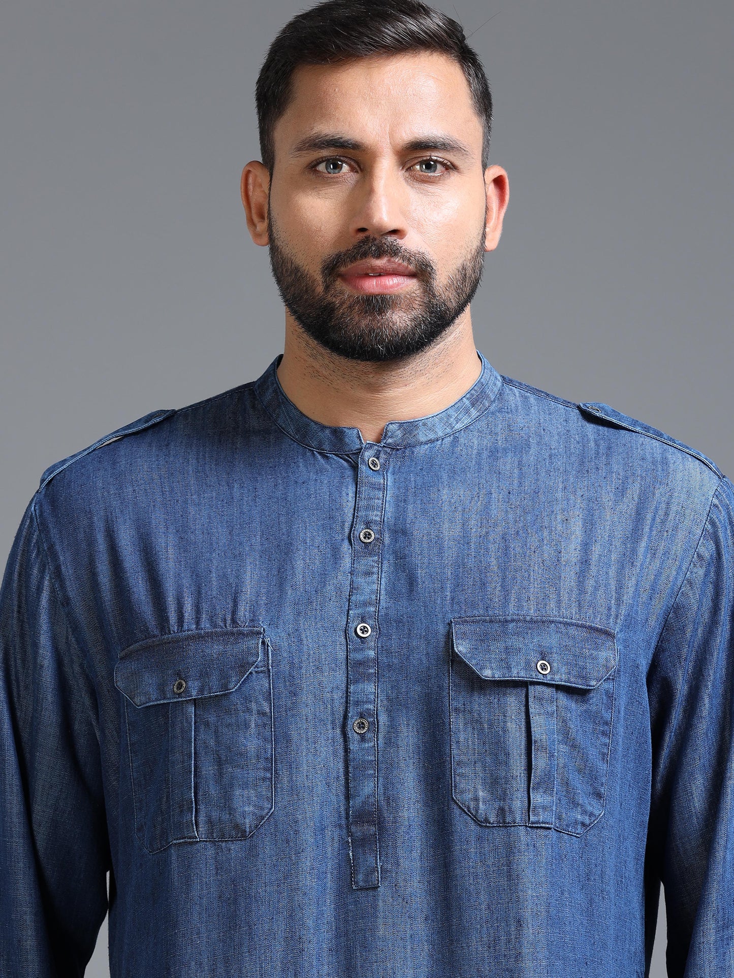 Men’s Deep Indigo Blue Pathani Set with White Salwar