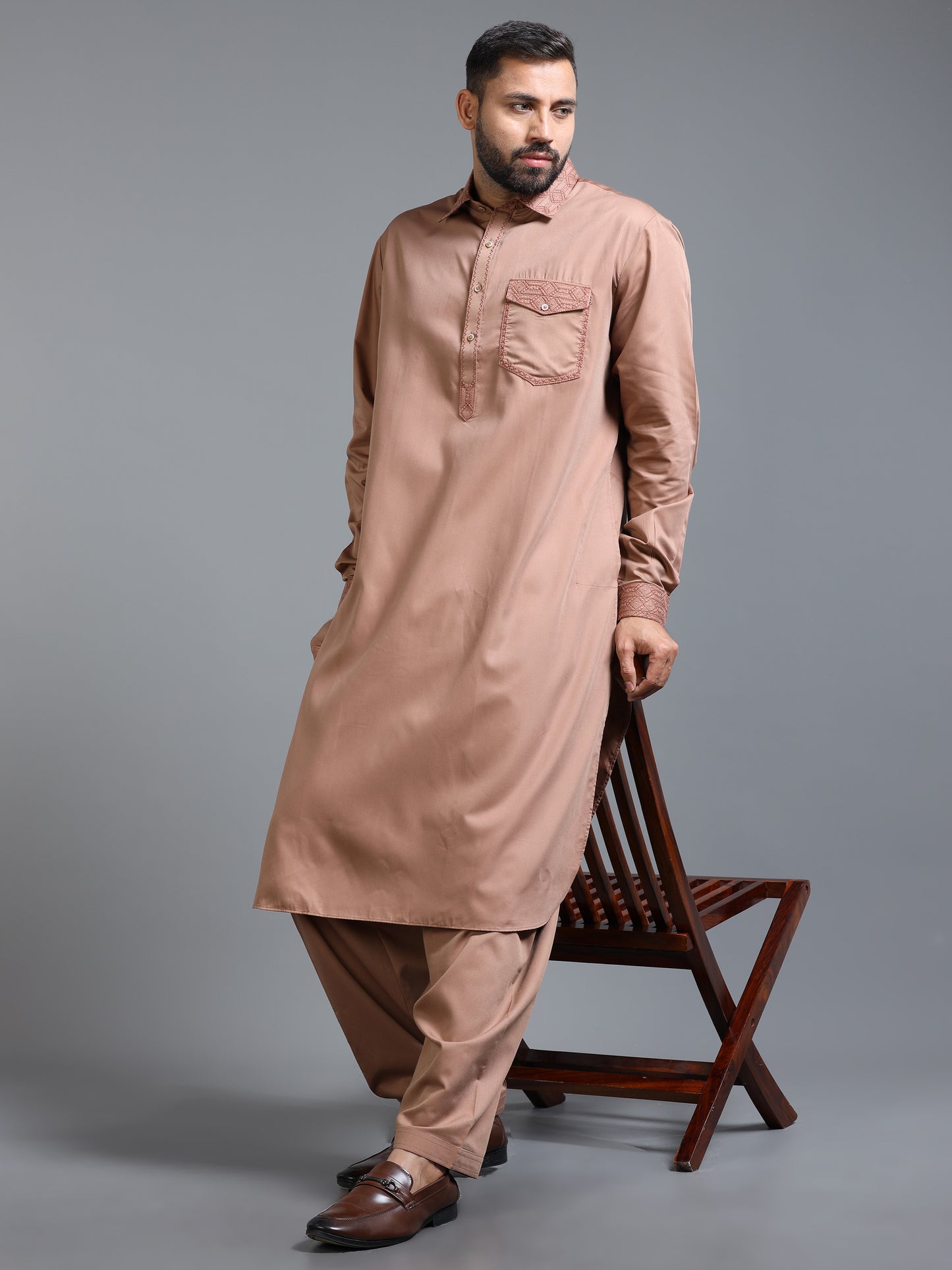 Men’s Tan Brown Pathani Set