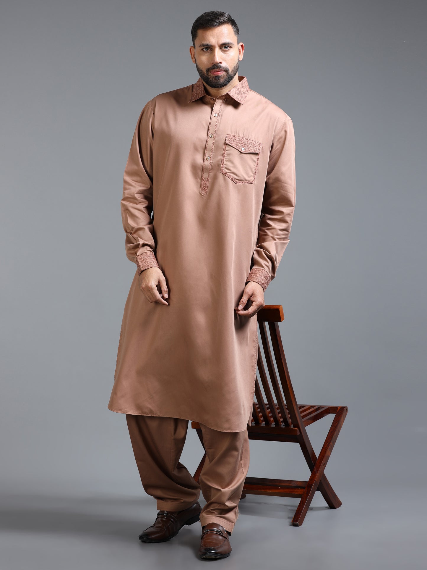 Men’s Tan Brown Pathani Set