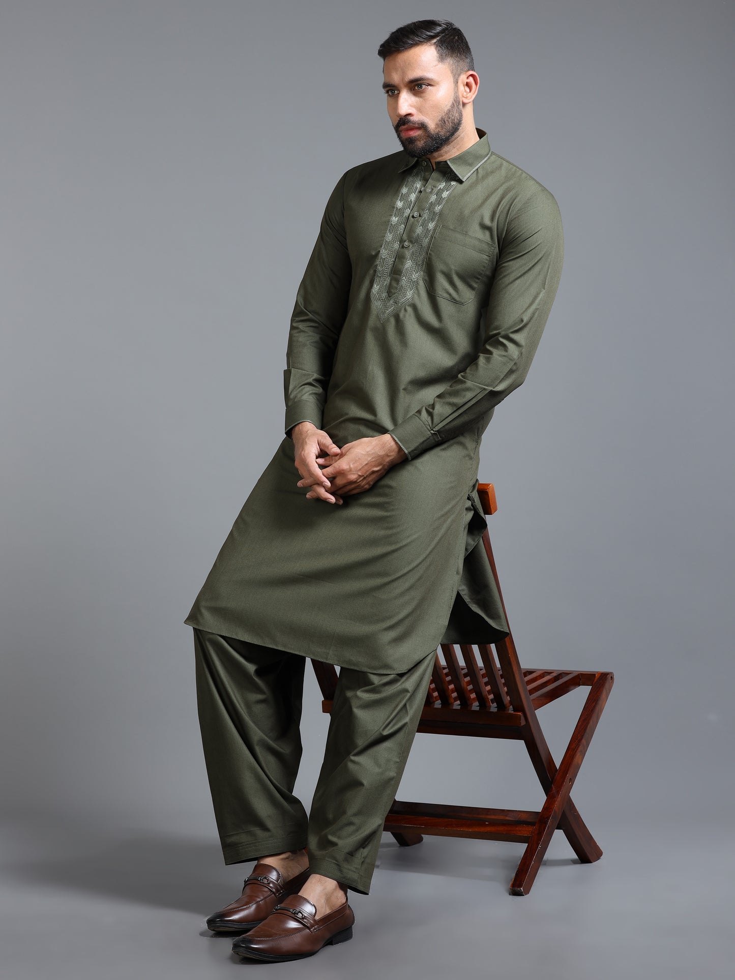 Men’s Olive Green  Pathani Set