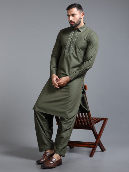 Men’s Olive Green  Pathani Set