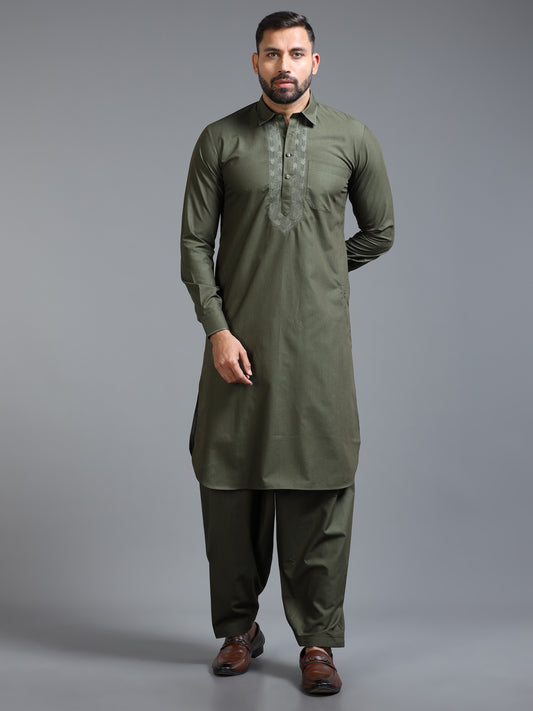 Men’s Olive Green  Pathani Set