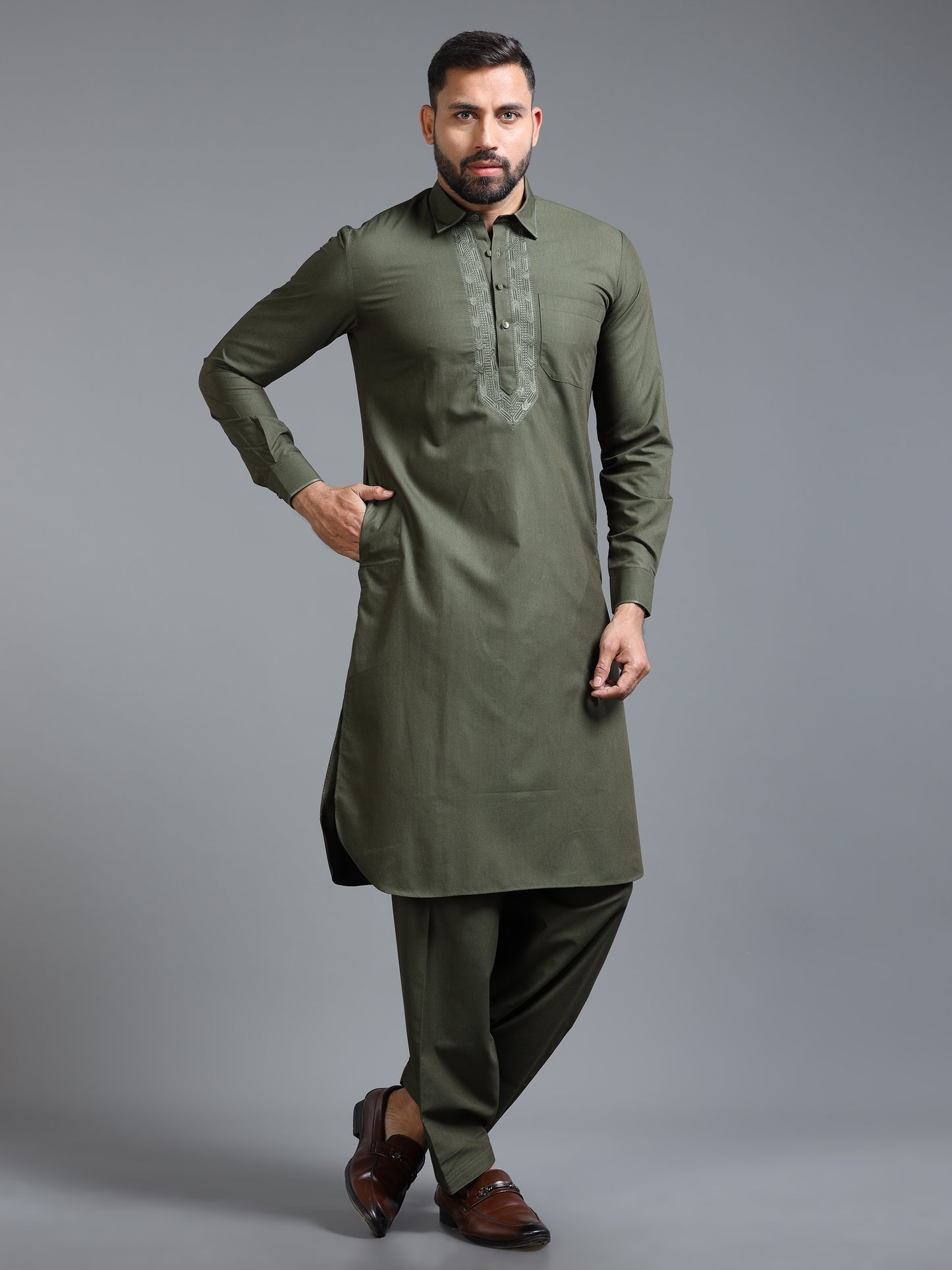 Men’s Olive Green  Pathani Set