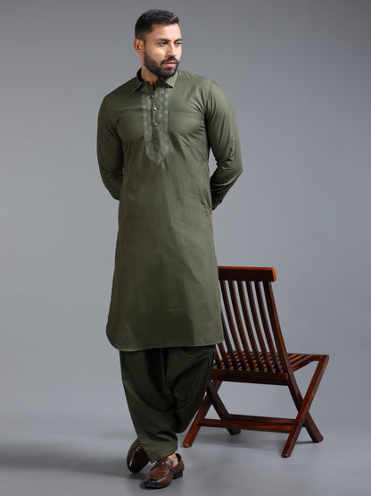 Men’s Olive Green  Pathani Set