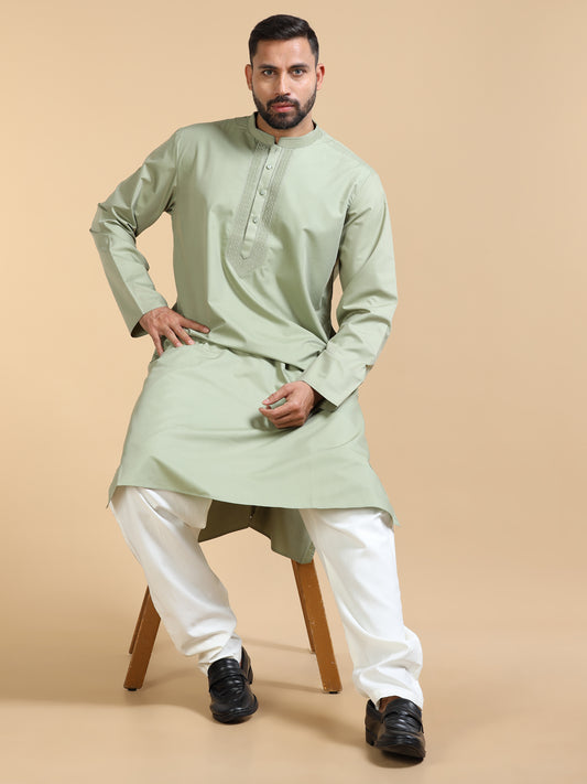 Men’s Pista Green Cotton Kurta Set