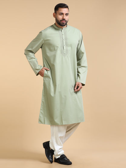 Men’s Pista Green Cotton Kurta Set