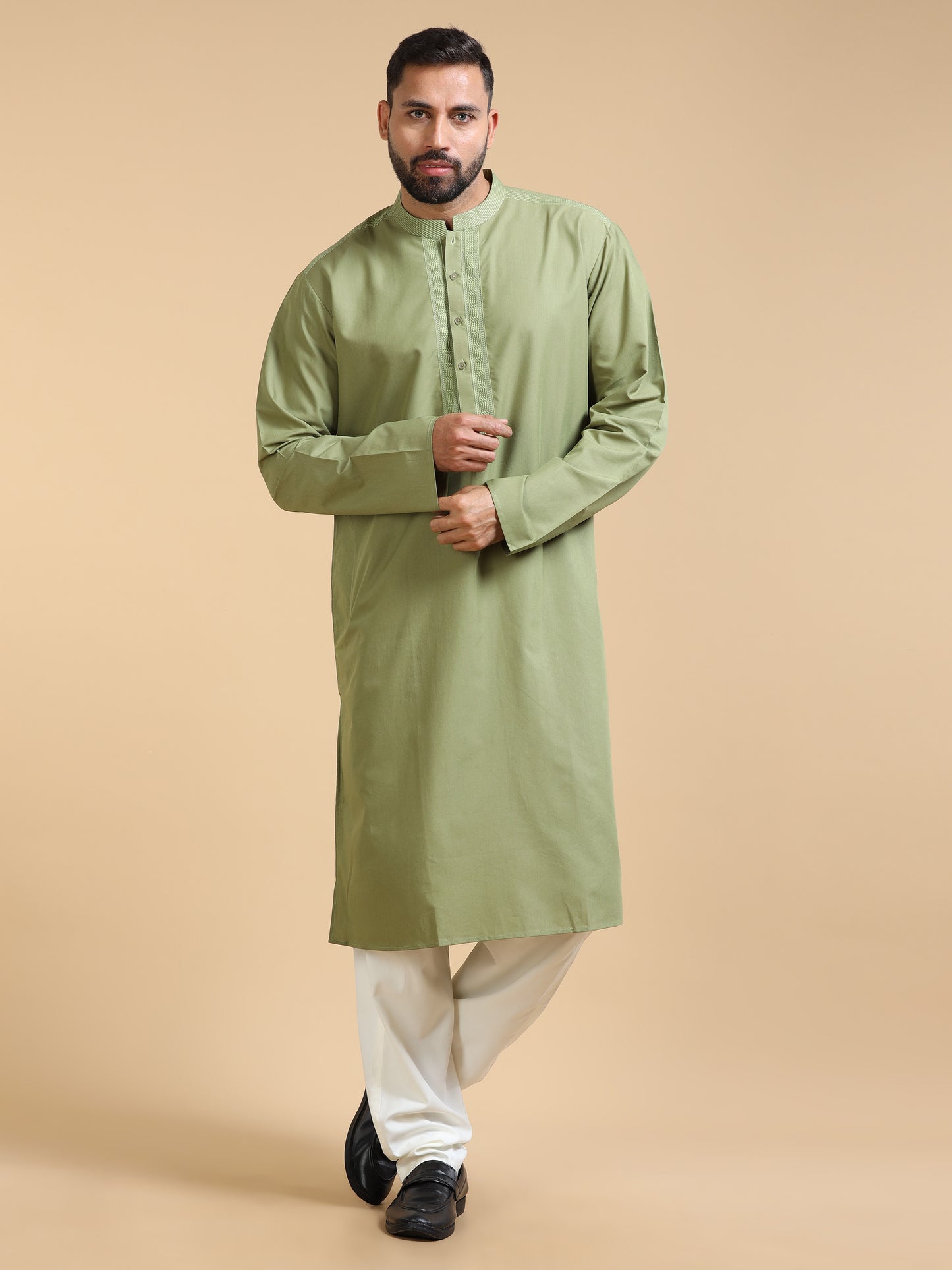 Men’s Light Olive Green Cotton Kurta Set