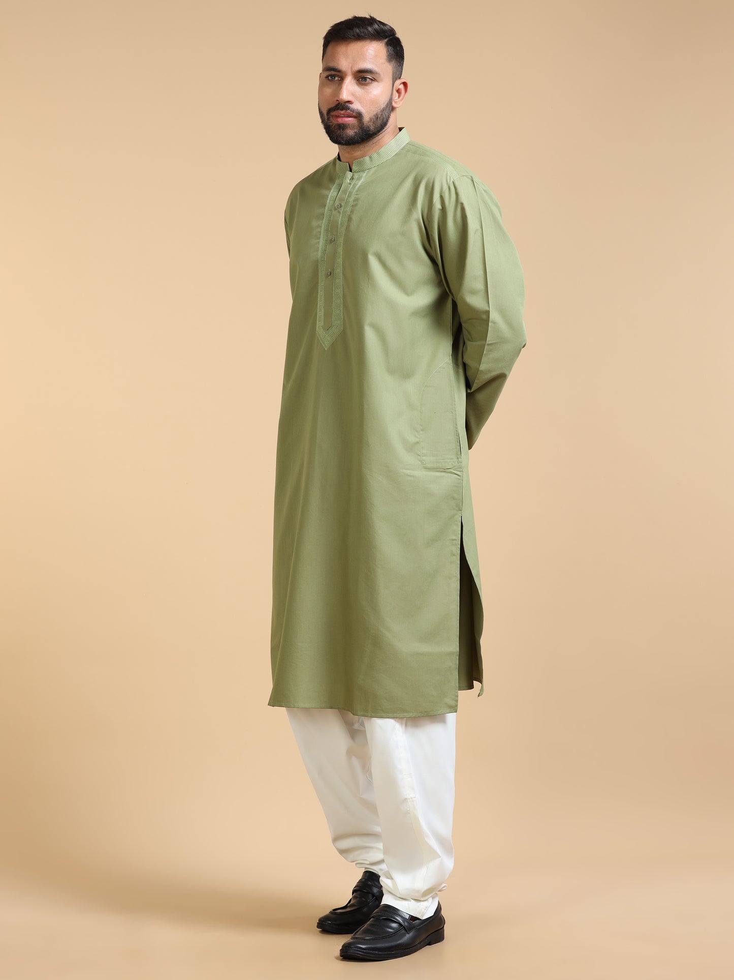 Men’s Light Olive Green Cotton Kurta Set