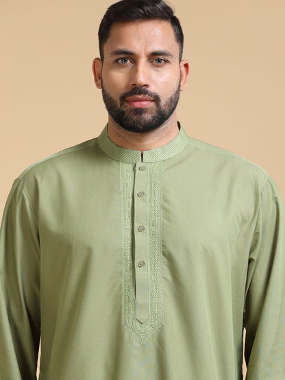 Men’s Light Olive Green Cotton Kurta Set