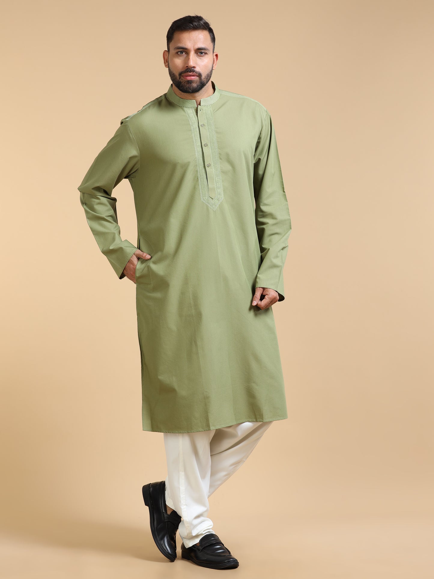 Men’s Light Olive Green Cotton Kurta Set