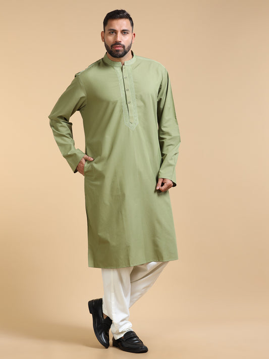Men’s Light Olive Green Cotton Kurta Set