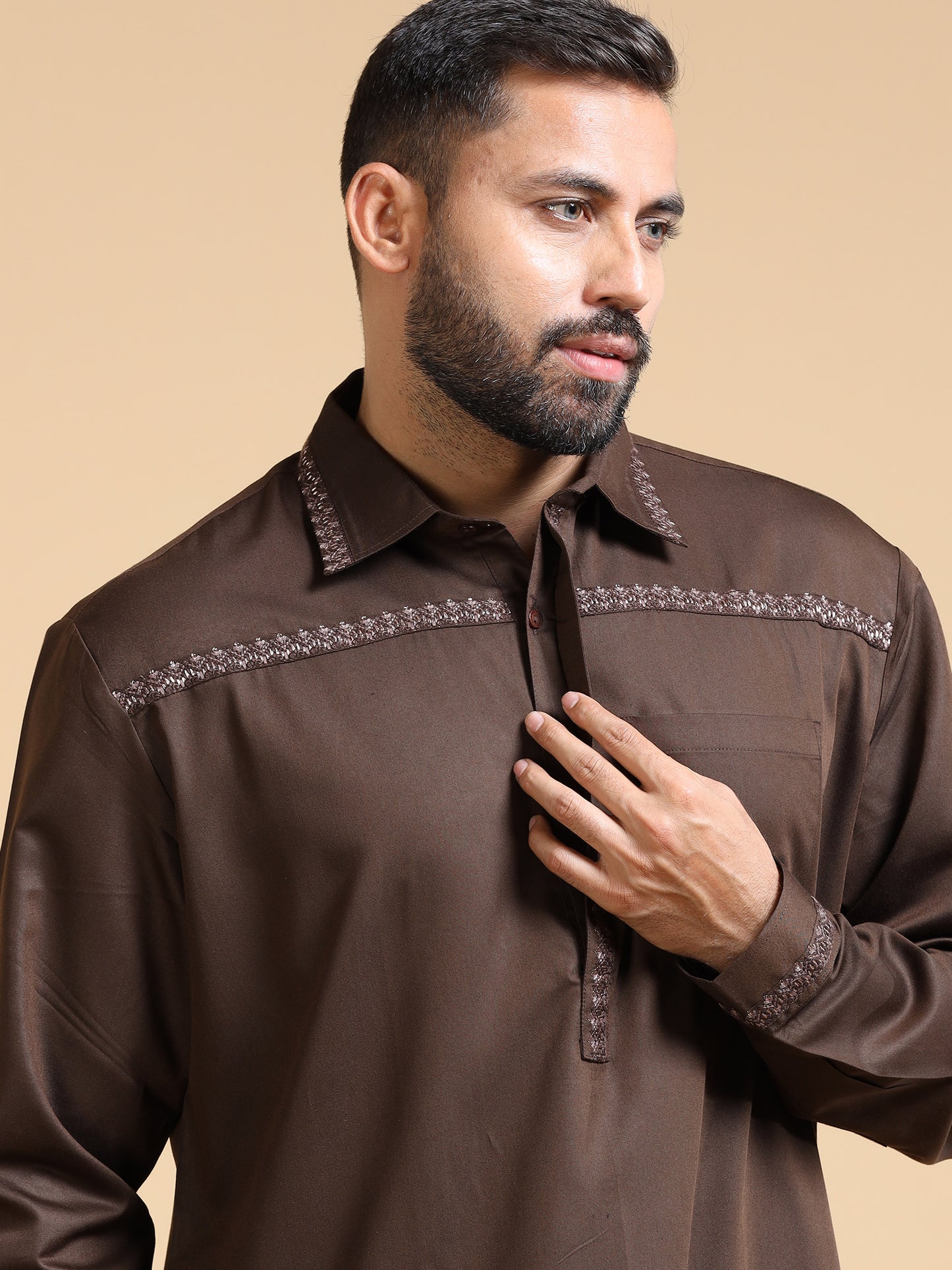Men’s Dark Brown Pathani Set