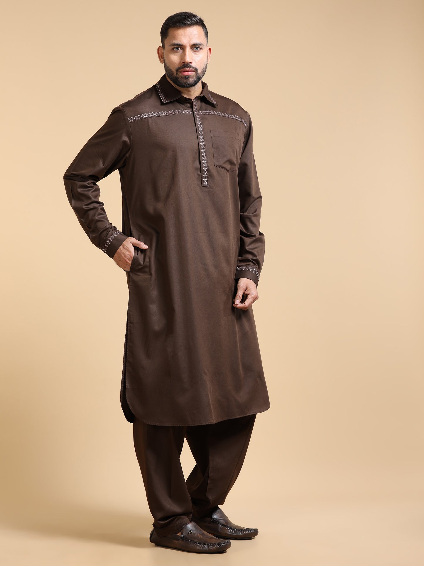 Men’s Dark Brown Pathani Set