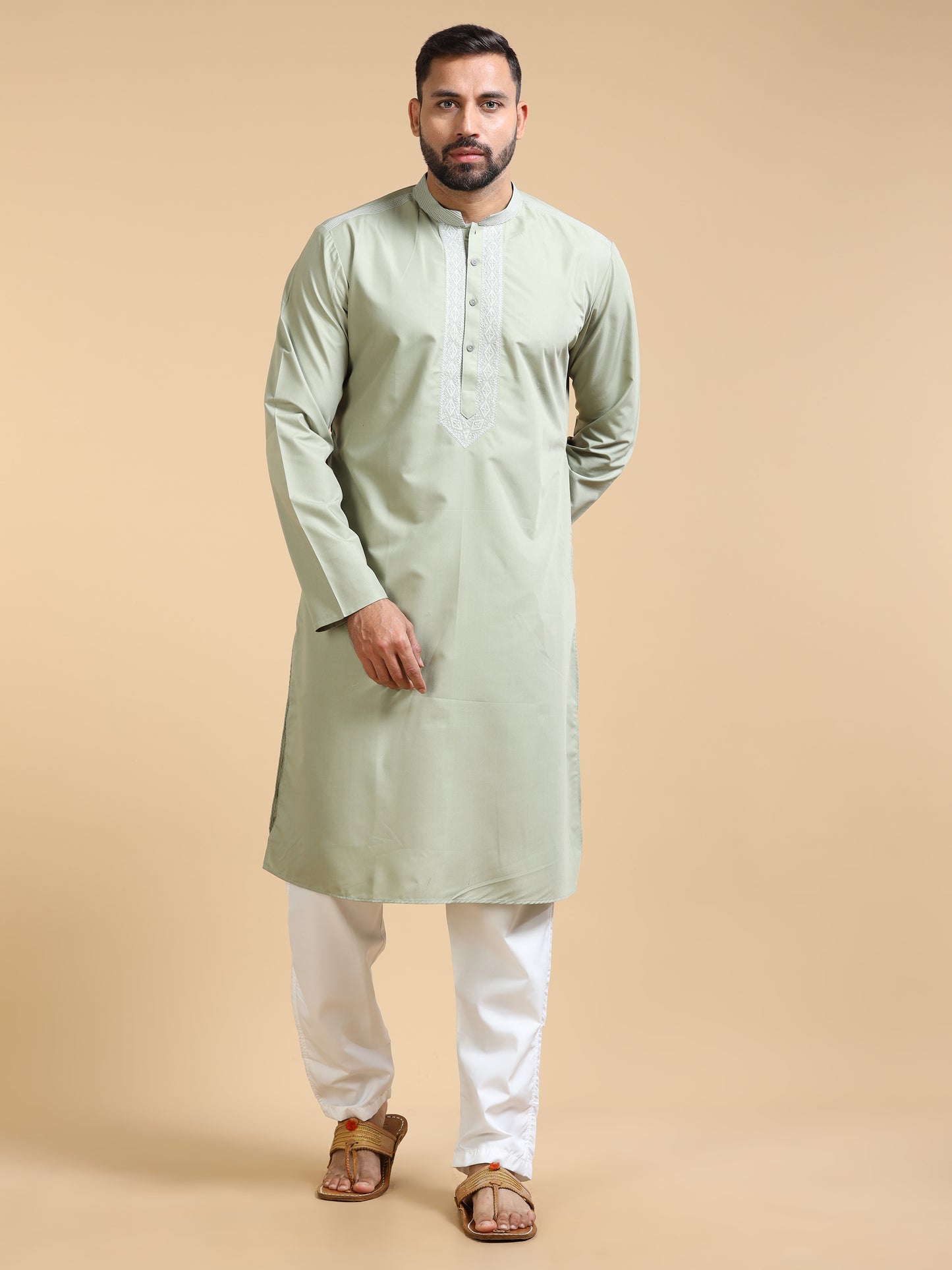 Men’s Pastel Green Cotton Blend Kurta Set