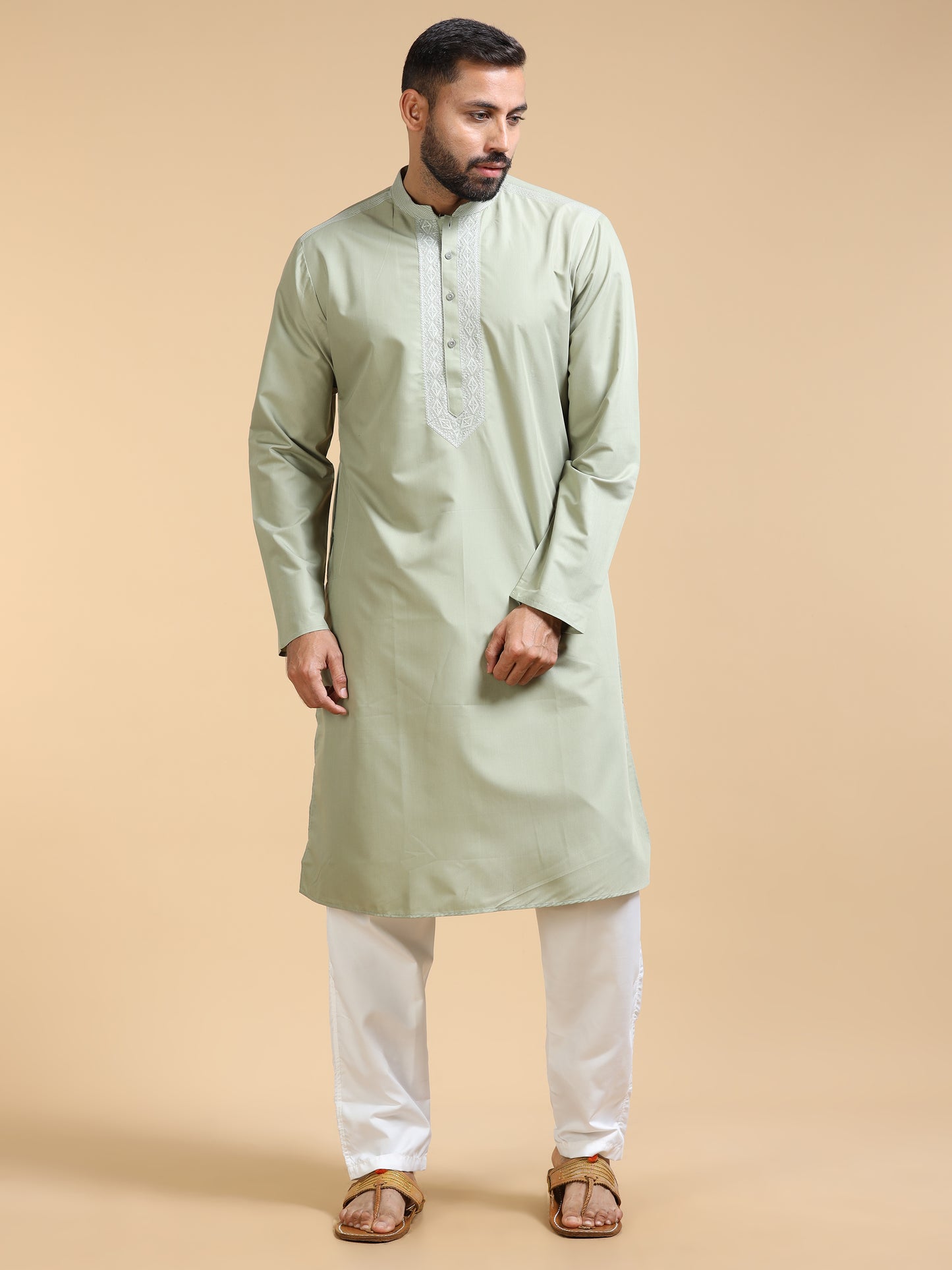 Men’s Pastel Green Cotton Blend Kurta Set