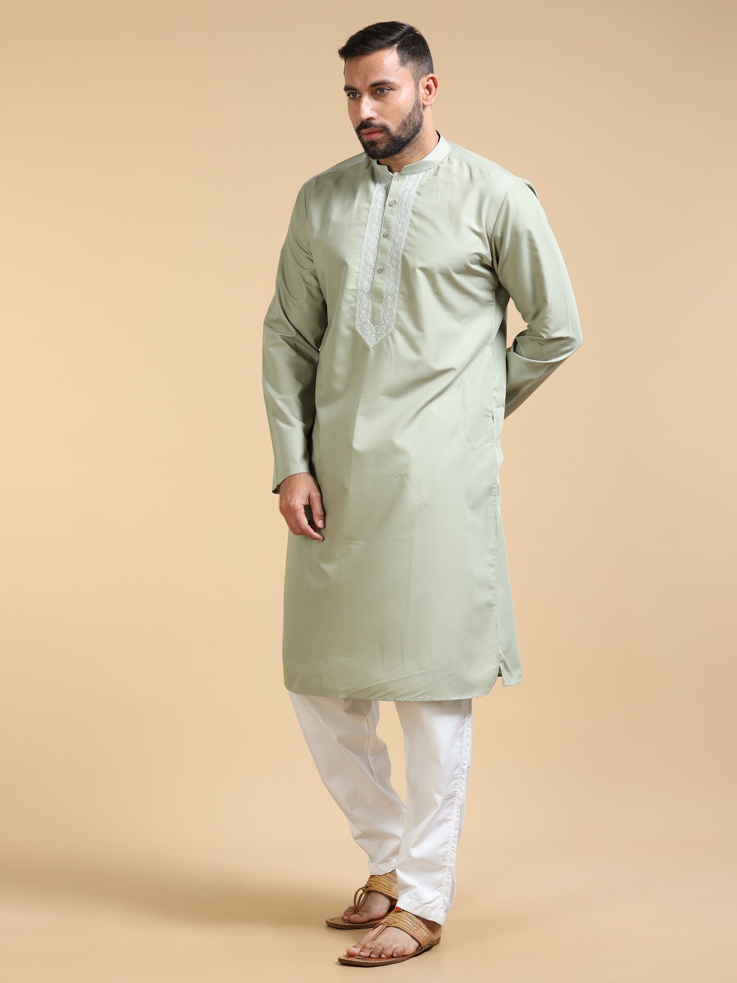 Men’s Pastel Green Cotton Blend Kurta Set