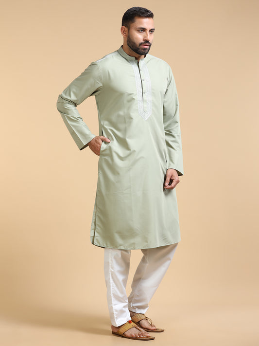 Men’s Pastel Green Cotton Blend Kurta Set