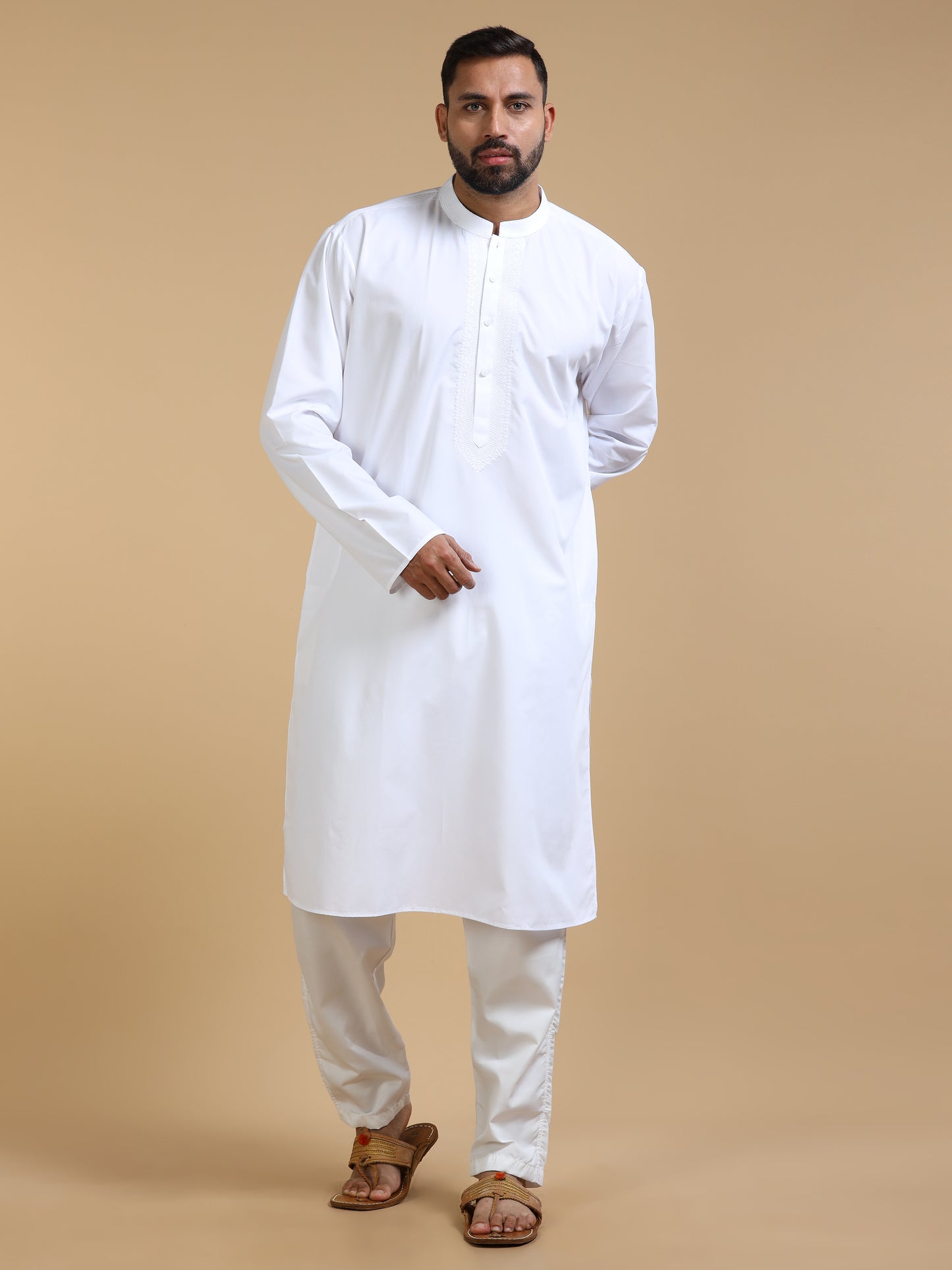Men’s White Cotton Kurta Pyjama Set