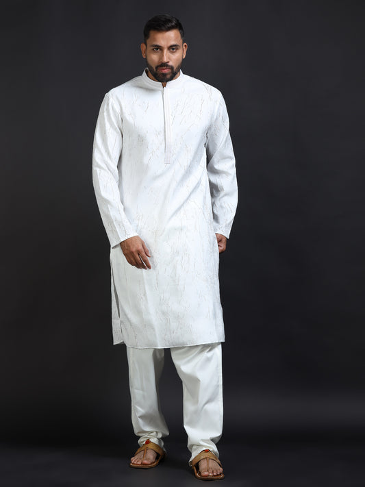 Men’s White Crush Pattern Kurta Set