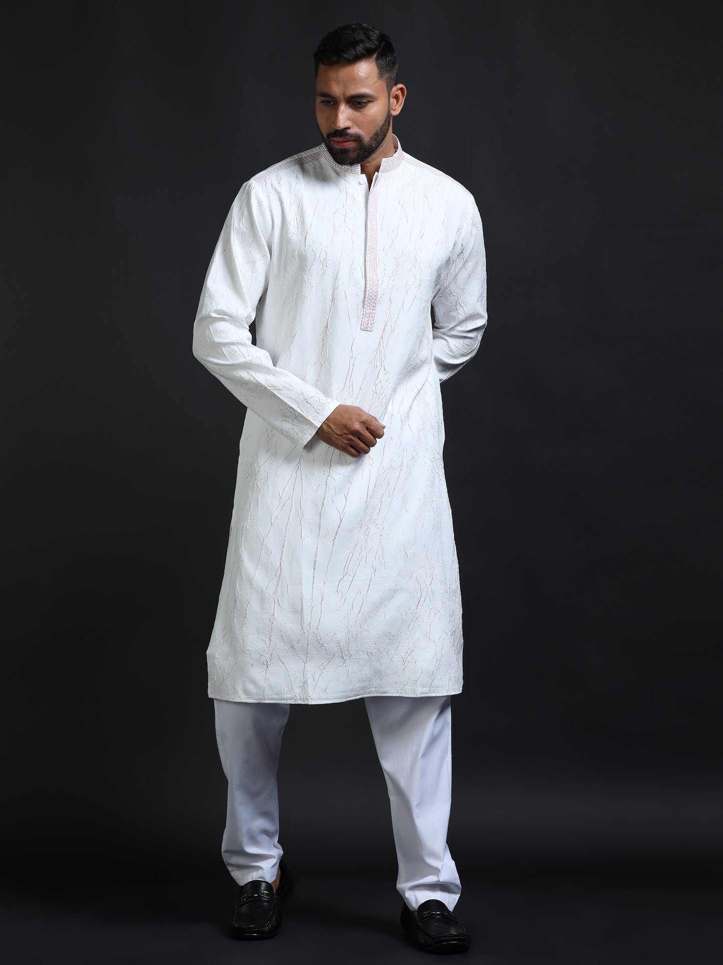 Men’s White Crush Pattern Kurta Set