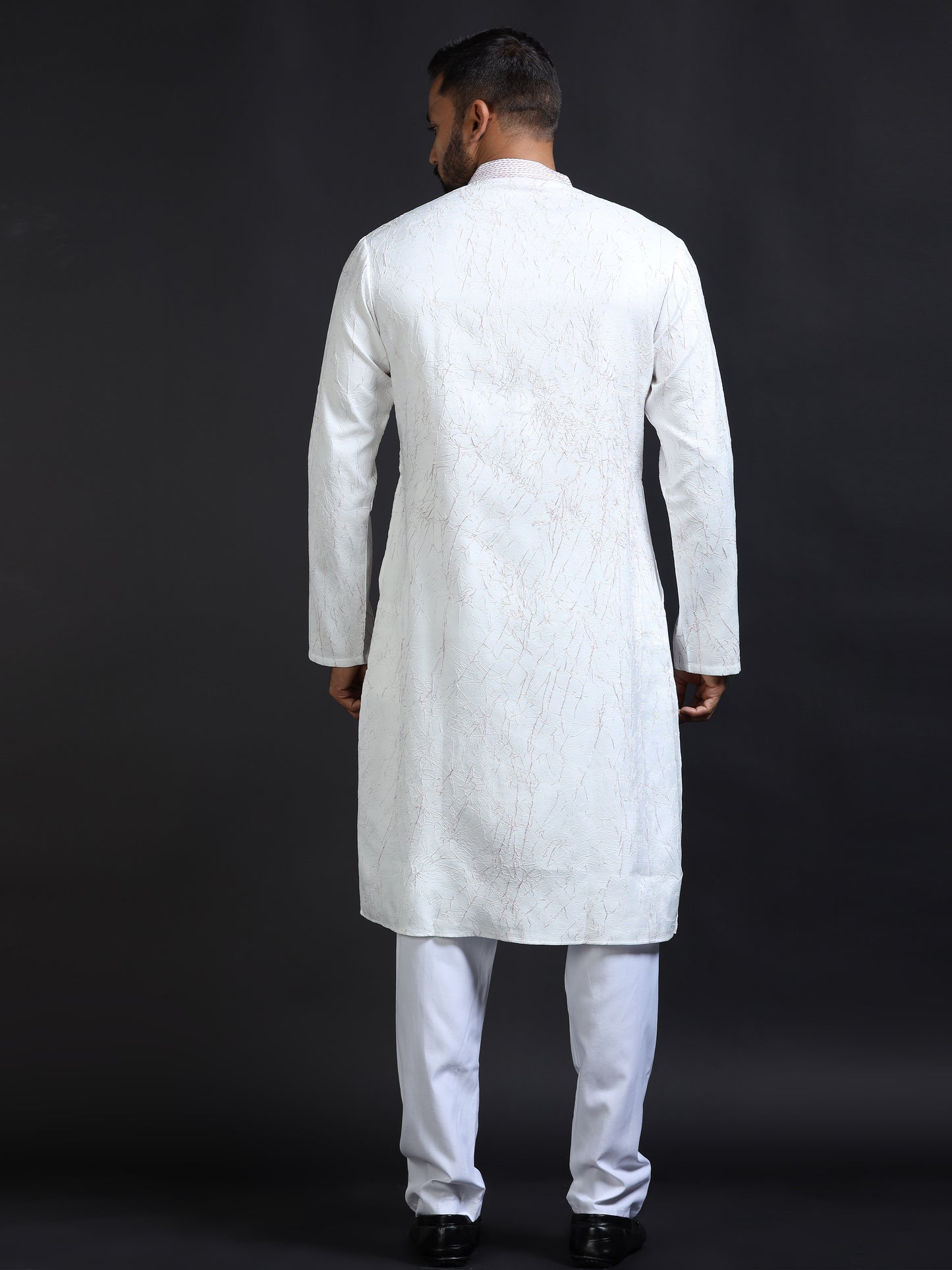 Men’s White Crush Pattern Kurta Set