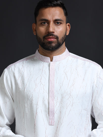 Men’s White Crush Pattern Kurta Set