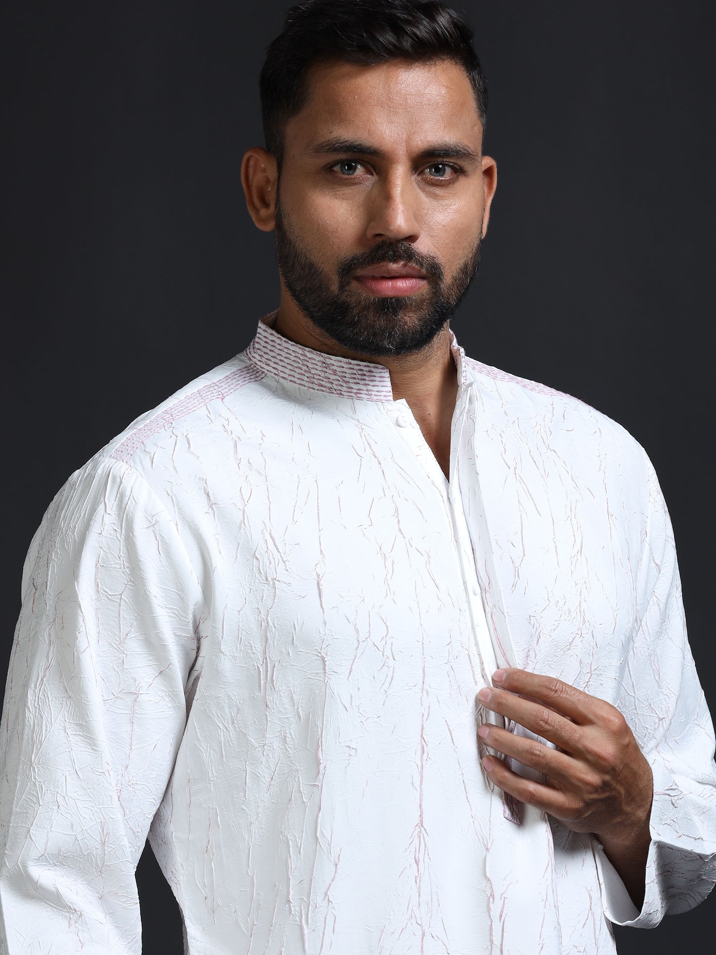 Men’s White Crush Pattern Kurta Set