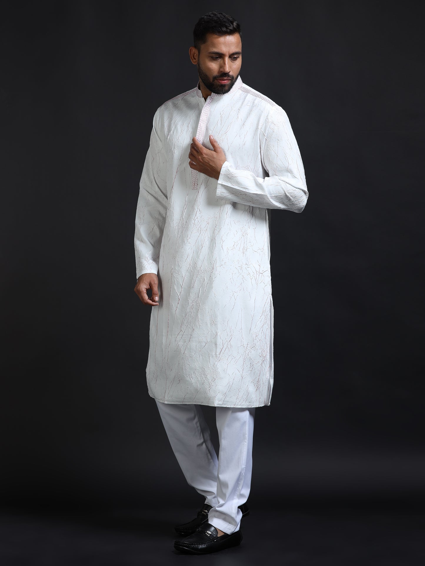 Men’s White Crush Pattern Kurta Set