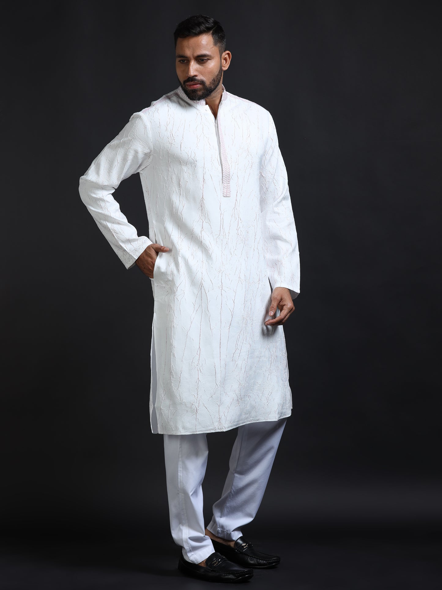 Men’s White Crush Pattern Kurta Set
