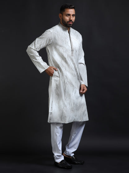 Men’s Charcoal Grey Double Toned Crush Pattern Kurta Set