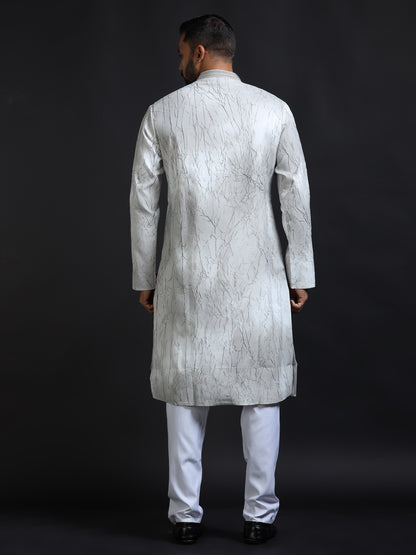 Men’s Charcoal Grey Double Toned Crush Pattern Kurta Set