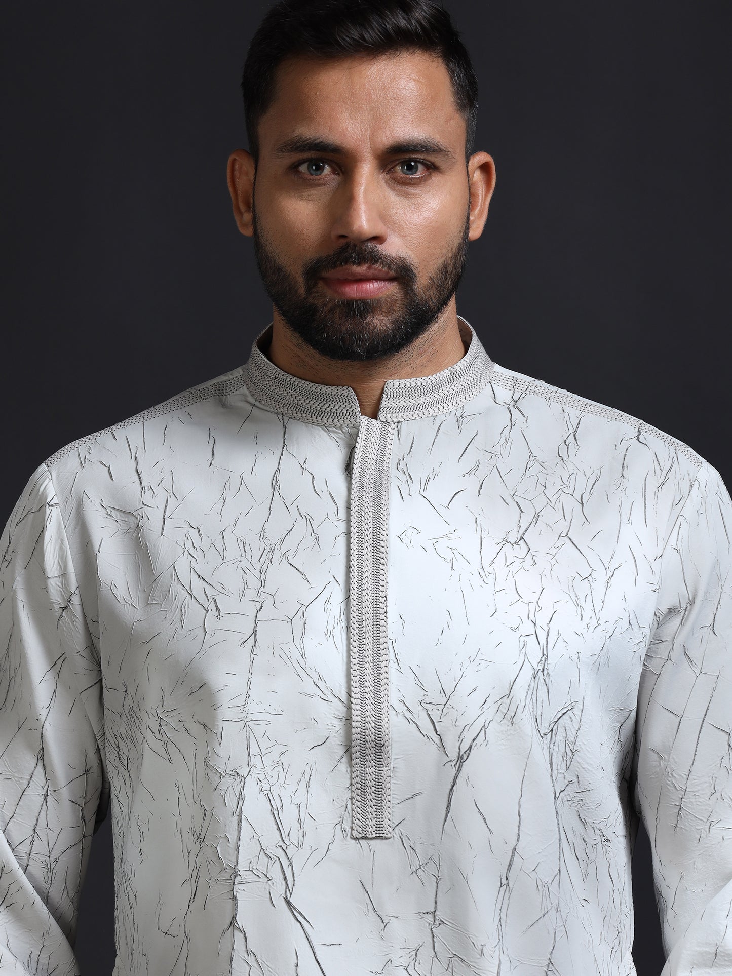Men’s Charcoal Grey Double Toned Crush Pattern Kurta Set