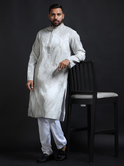 Men’s Charcoal Grey Double Toned Crush Pattern Kurta Set
