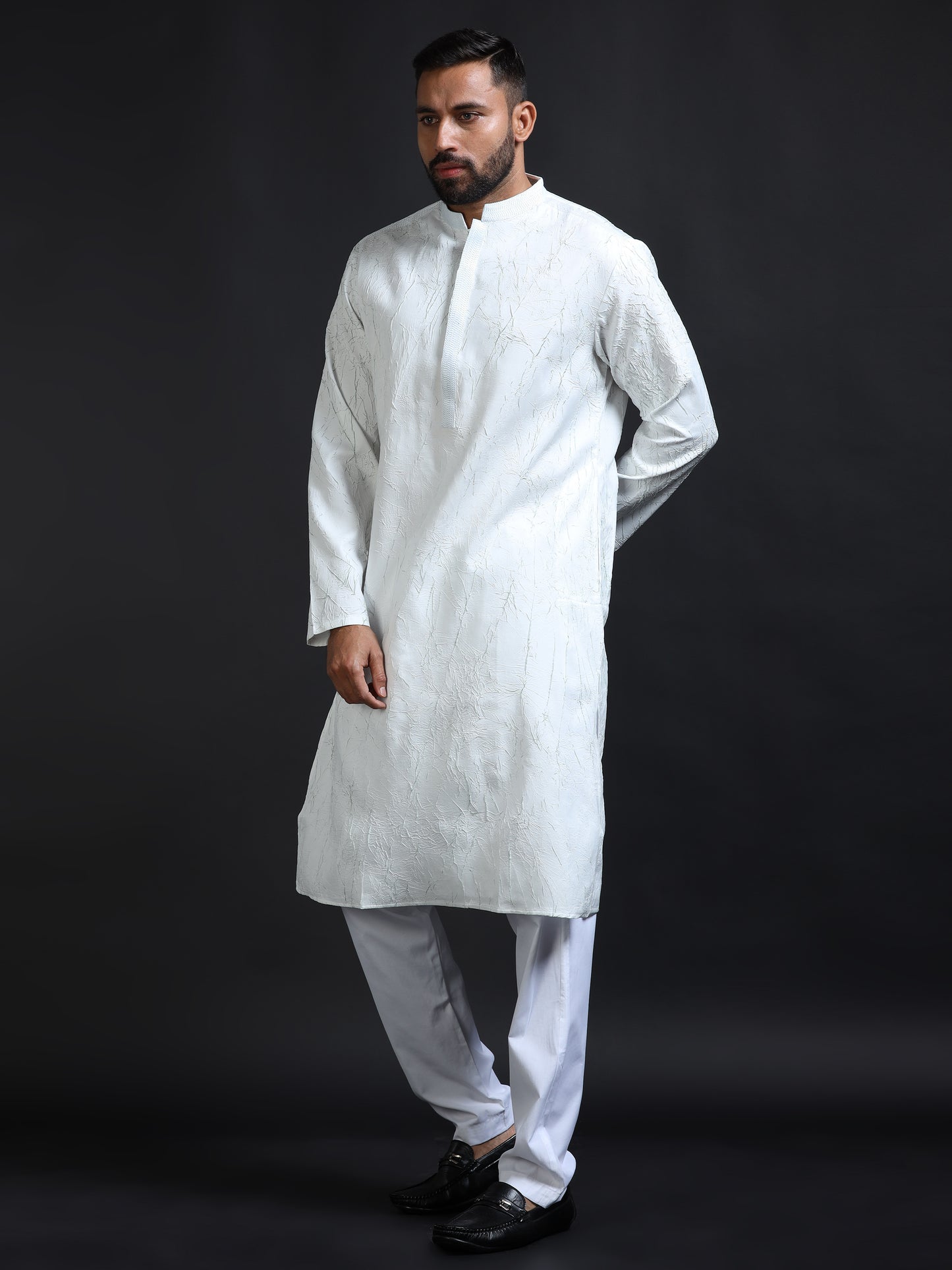 Men’s White Crush Pattern Kurta Set