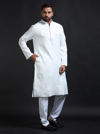 Men’s White Crush Pattern Kurta Set