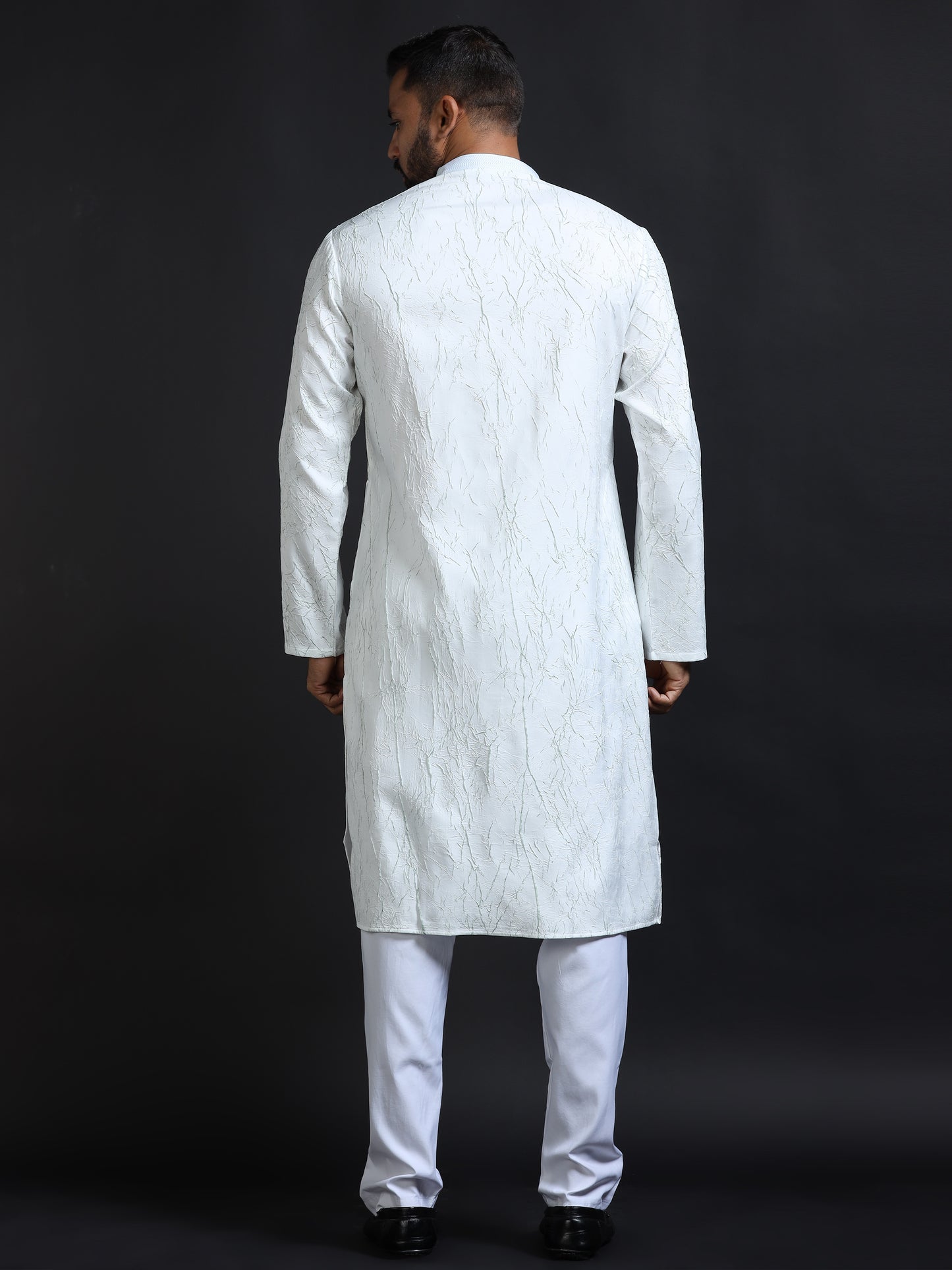Men’s White Crush Pattern Kurta Set