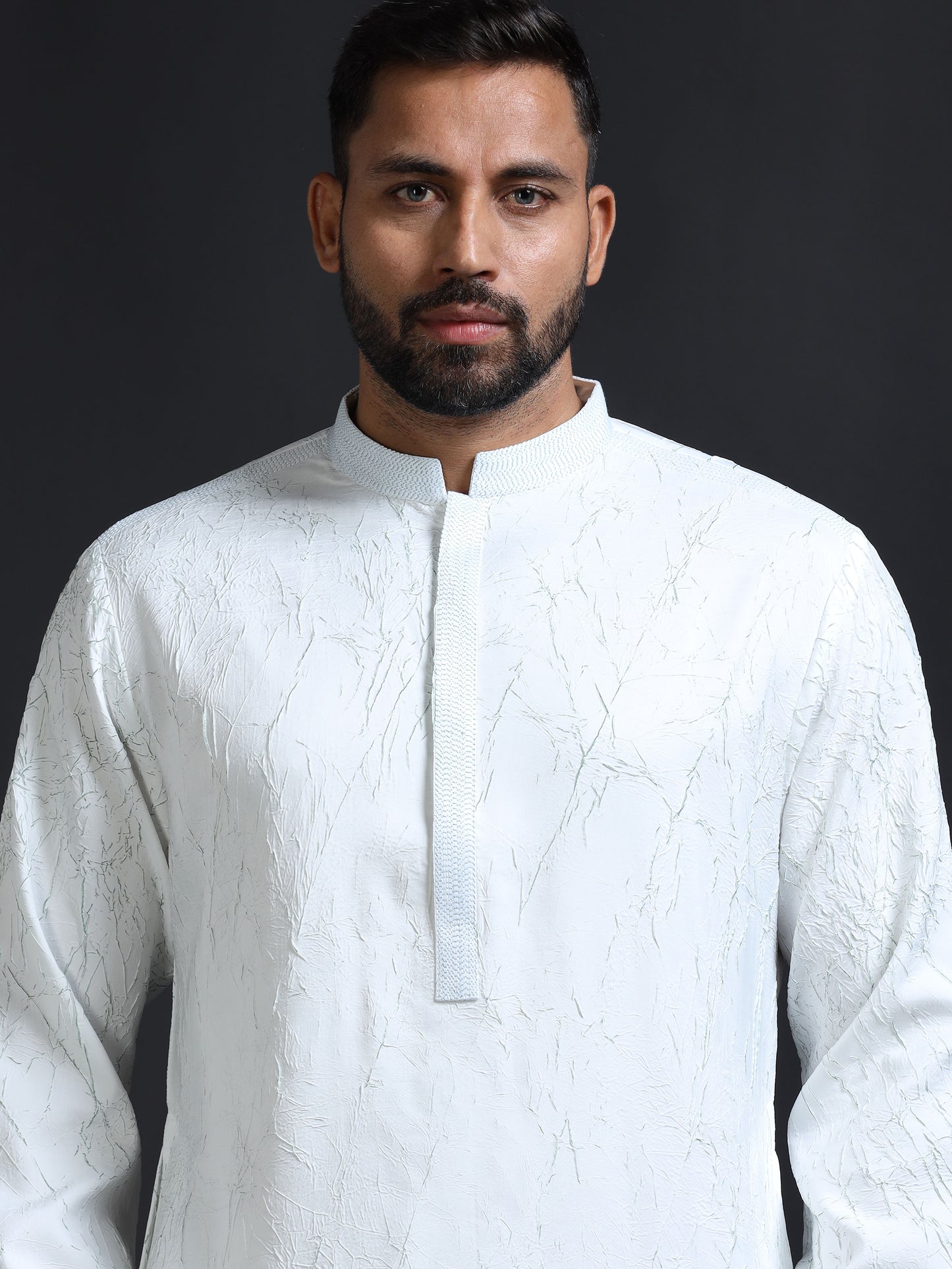 Men’s White Crush Pattern Kurta Set