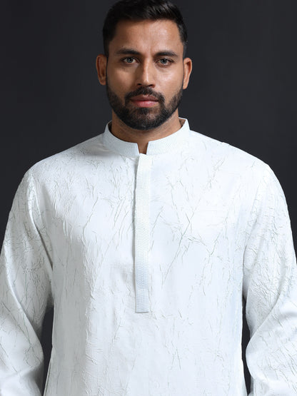 Men’s White Crush Pattern Kurta Set